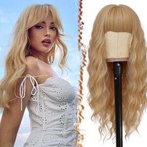 Halloween Cosplay Princess Peach Wig, Blonde Wig NEW Charlie’s Angels Bangs Wig